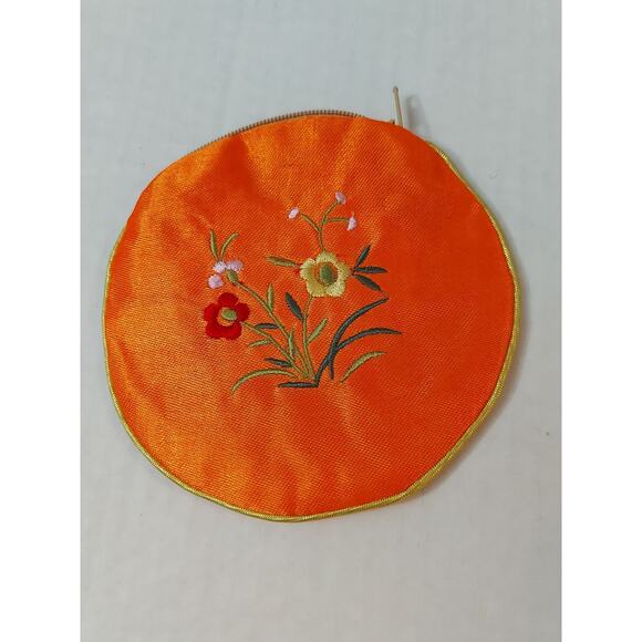 Orange Embroidered Floral Zip Coin Purse - Picture 1 of 5